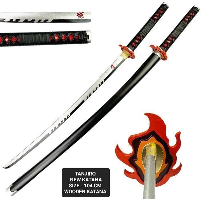 KS-16-1.jpg Demon Slayer Anime Tanjiro 104 cm Wooden Katana Sword - Image 1