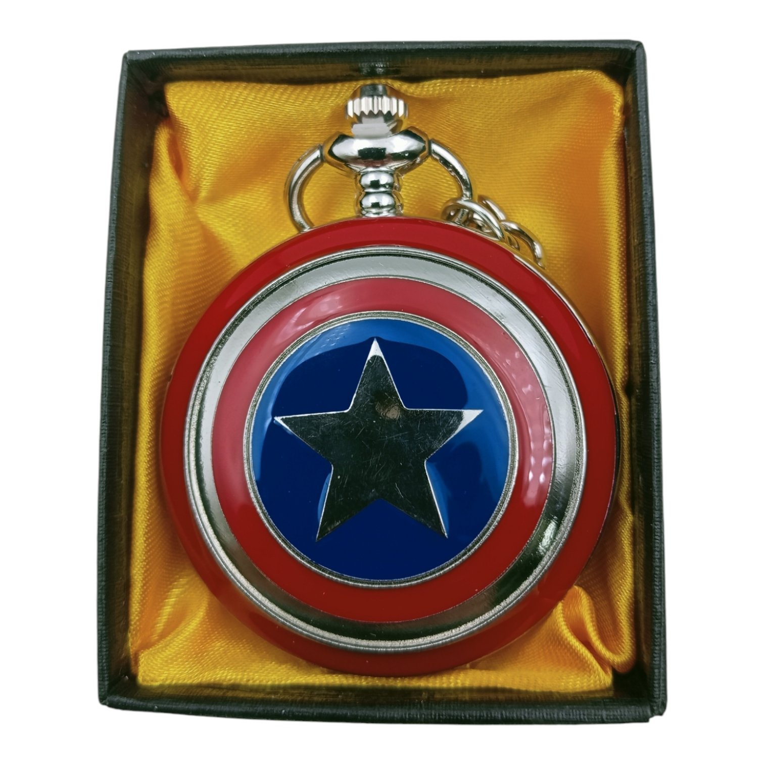 PW-101-1.jpg Captain America Colored Pocket Watch Metallic Keychain - Image 1