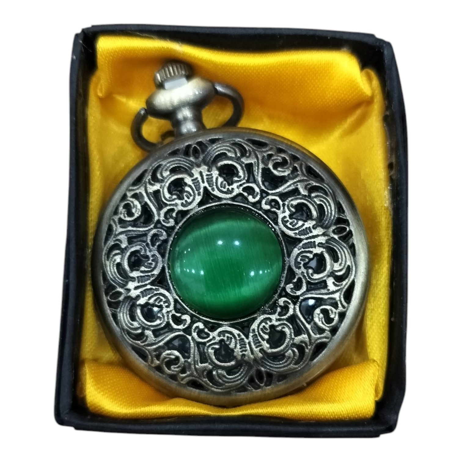 PW-113-1.jpg Green Stone Pocket Watch Metallic Keychain - Image 1