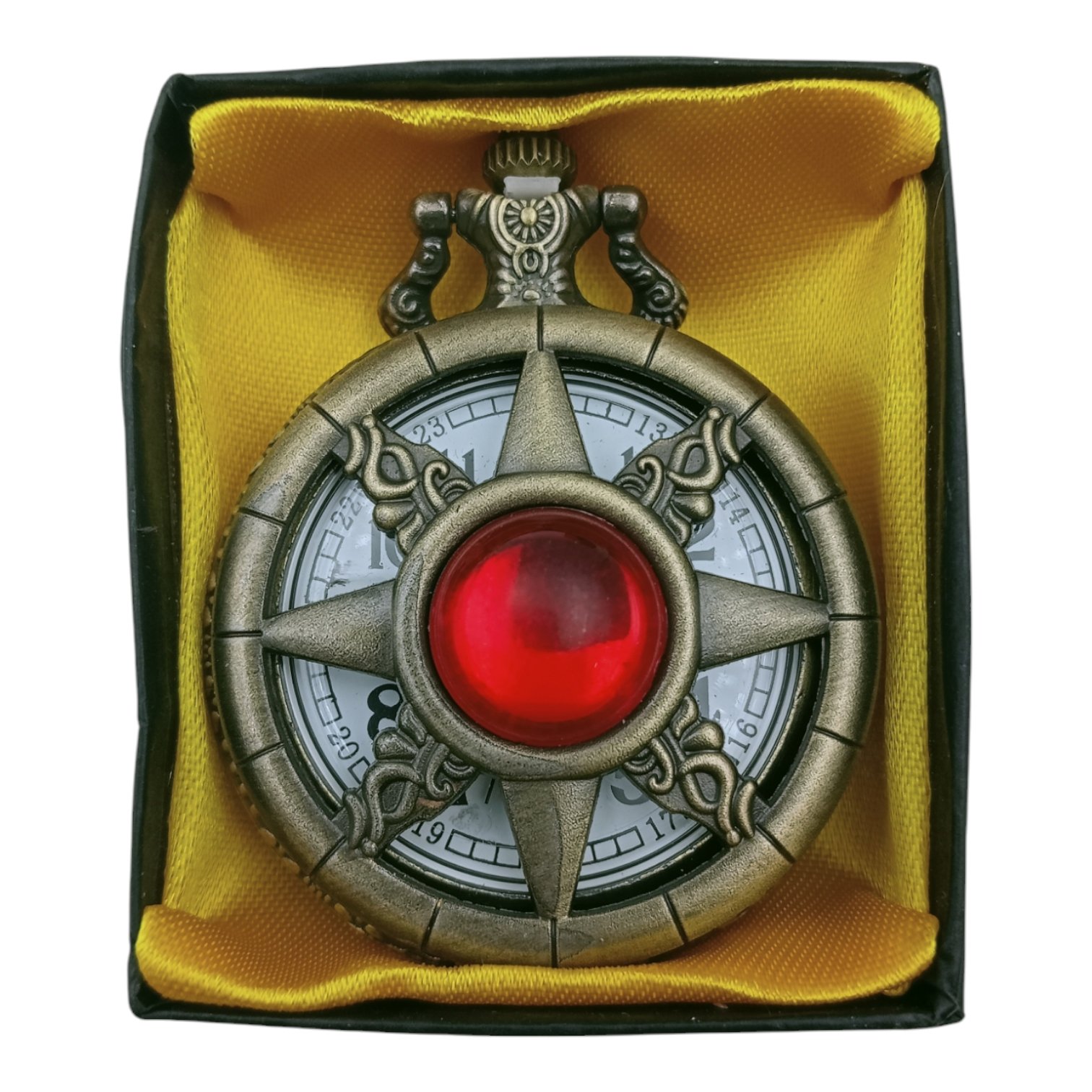 PW-125-1.jpg Red Stone Pocket Watch Metallic Keychain - Image 1