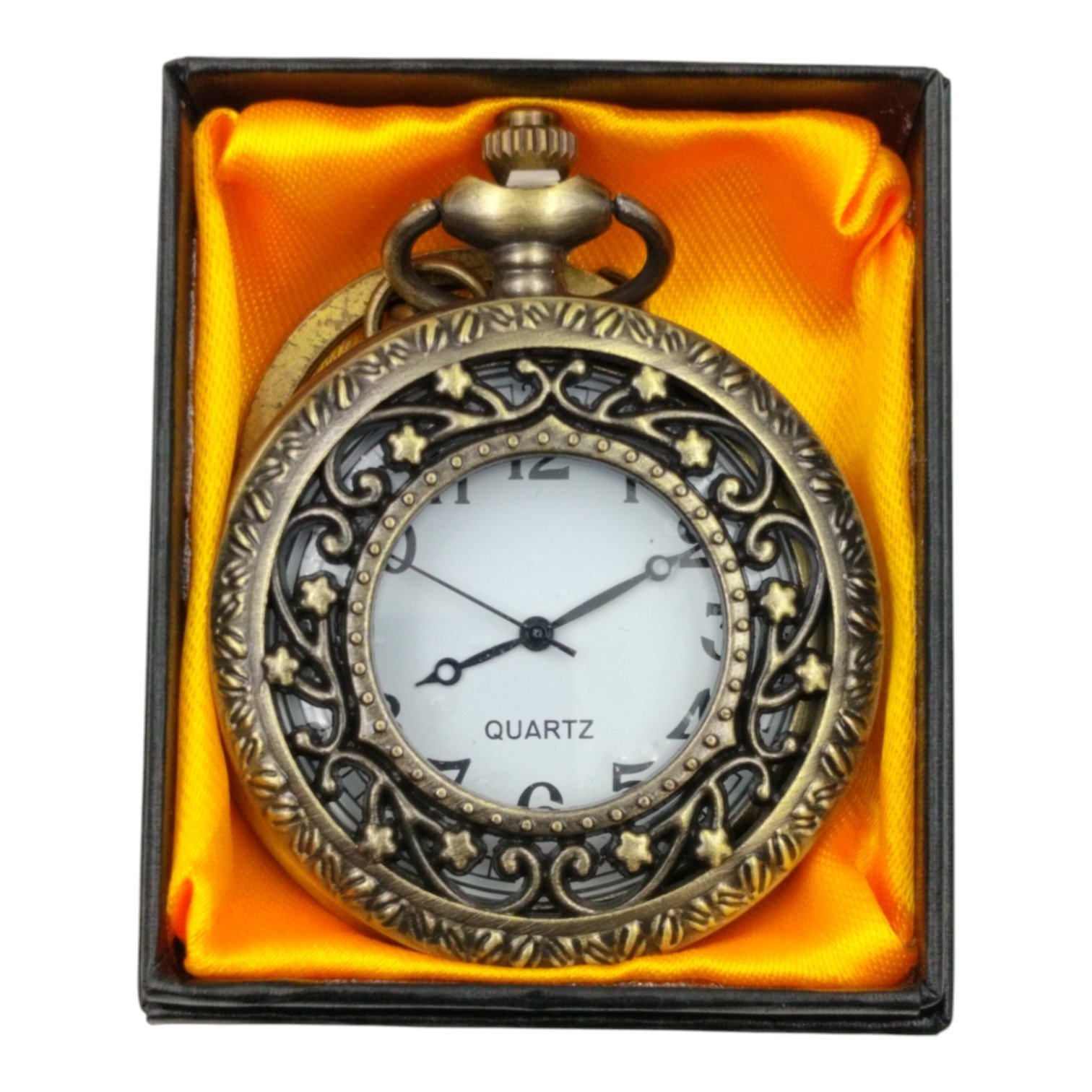 PW-41-1.jpg Flower Design Pocket Watch Metallic Keychain Style1 - Image 1