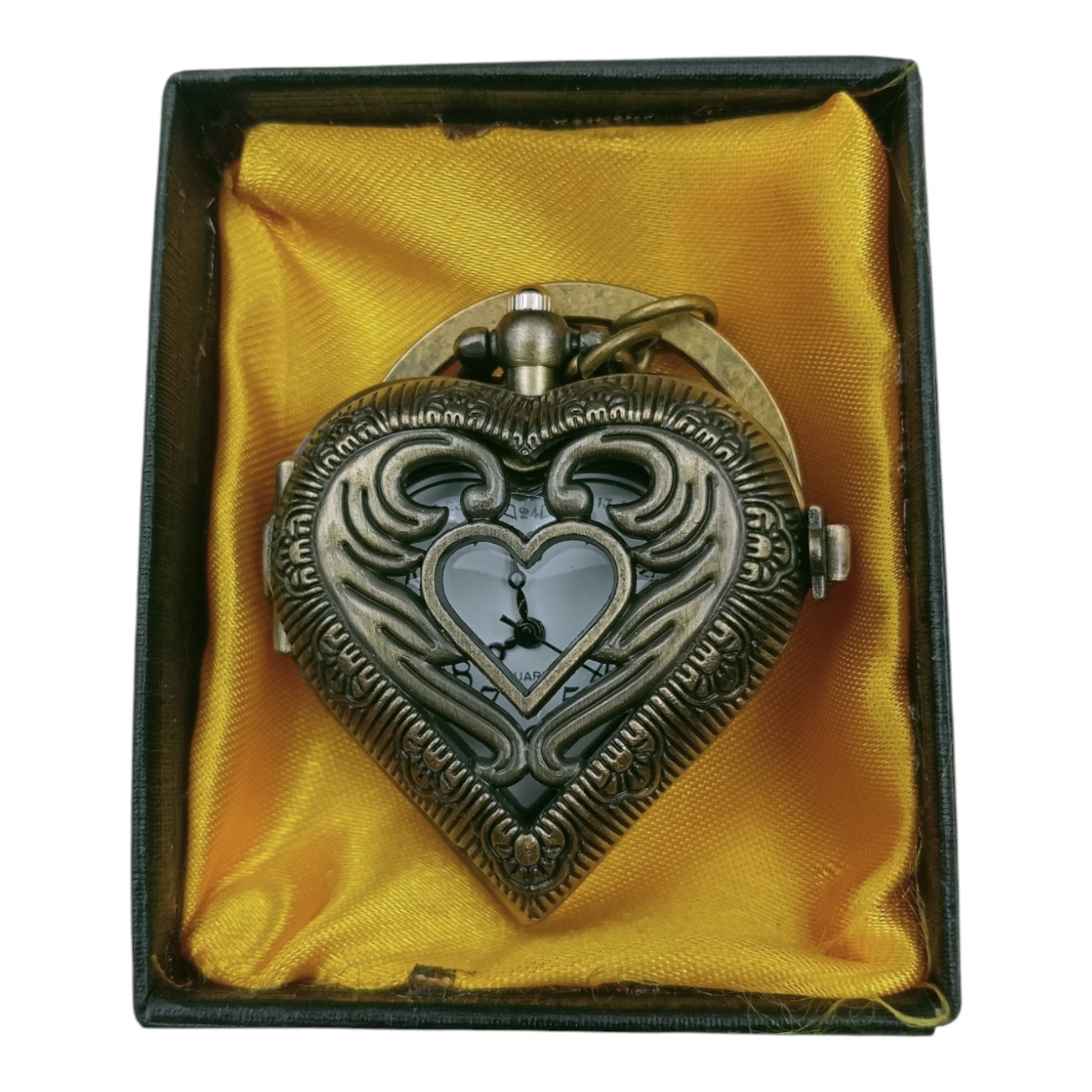 PW-86-1.jpg Heart Design Pocket Watch Metallic Keychain Style2 - Image 1