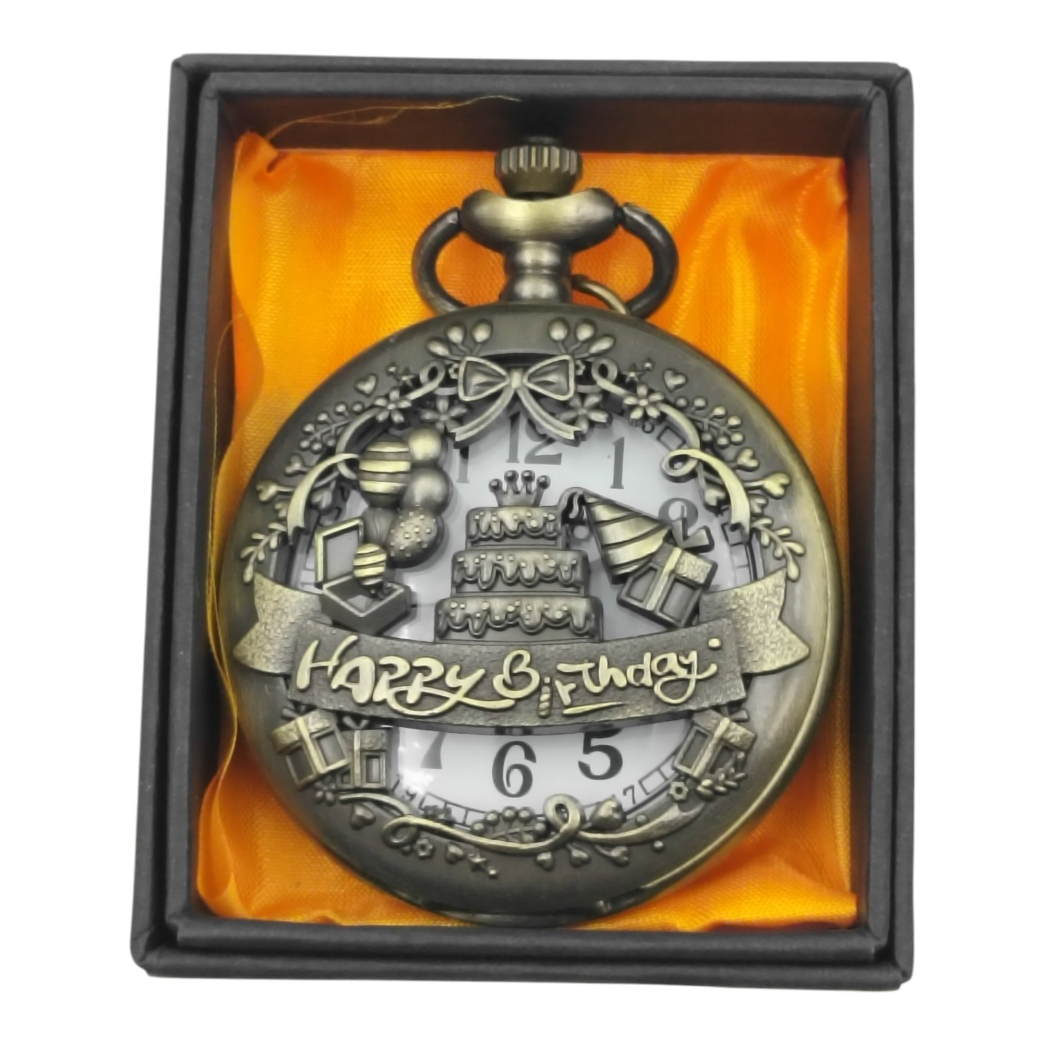 PW-91-1.jpg Happy Birthday Pocket Watch Metallic Keychain - Image 1